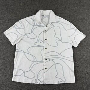Reiss Shirt Mens Large White Menton Cotton Swirl Camp Abstract‎ Short Sleeve